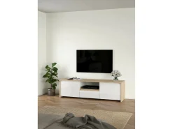 Online Dmora Móvel TV Dtessior, Aparador sala, Armário baixo para TV, Base de parede equipada, 179x48 h52 cm, Carvalho e Branco Castanho