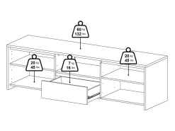 Online Dmora Móvel TV Dtessior, Aparador sala, Armário baixo para TV, Base de parede equipada, 179x48 h52 cm, Carvalho e Branco Castanho