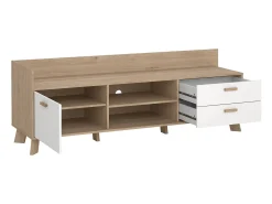 New Dmora Móvel TV Dtestin, Aparador de sala, Armário baixo para TV, Base de parede equipada, 182x51 h62 cm, Carvalho e Branco Castanho