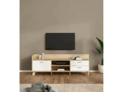 New Dmora Móvel TV Dtestin, Aparador de sala, Armário baixo para TV, Base de parede equipada, 182x51 h62 cm, Carvalho e Branco Castanho