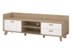 New Dmora Móvel TV Dtestin, Aparador de sala, Armário baixo para TV, Base de parede equipada, 182x51 h62 cm, Carvalho e Branco Castanho
