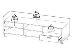 New Dmora Móvel TV Dtestin, Aparador de sala, Armário baixo para TV, Base de parede equipada, 182x51 h62 cm, Carvalho e Branco Castanho