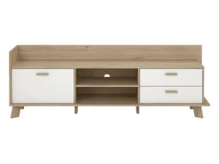 New Dmora Móvel TV Dtestin, Aparador de sala, Armário baixo para TV, Base de parede equipada, 182x51 h62 cm, Carvalho e Branco Castanho