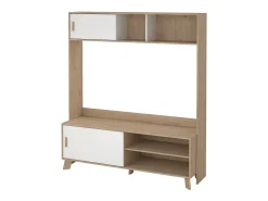 Móvel De Tv*Dmora Móvel TV Dteston, Aparador de sala, Armário baixo para TV, Base de parede equipada, 159x48 h181 cm, Carvalho e Branco Castanho