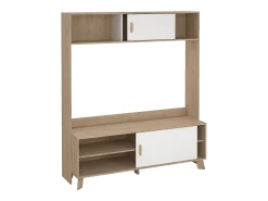 Móvel De Tv*Dmora Móvel TV Dteston, Aparador de sala, Armário baixo para TV, Base de parede equipada, 159x48 h181 cm, Carvalho e Branco Castanho