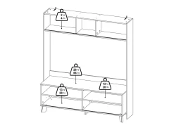 Móvel De Tv*Dmora Móvel TV Dteston, Aparador de sala, Armário baixo para TV, Base de parede equipada, 159x48 h181 cm, Carvalho e Branco Castanho