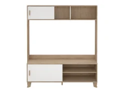 Móvel De Tv*Dmora Móvel TV Dteston, Aparador de sala, Armário baixo para TV, Base de parede equipada, 159x48 h181 cm, Carvalho e Branco Castanho