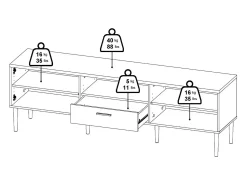 Outlet Dmora Móvel TV Dtisc, Aparador sala, Armário baixo para TV, Base de parede equipada, 177x40 h57 cm, Branco