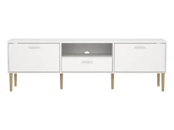 Outlet Dmora Móvel TV Dtisc, Aparador sala, Armário baixo para TV, Base de parede equipada, 177x40 h57 cm, Branco