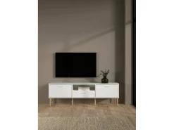Outlet Dmora Móvel TV Dtisc, Aparador sala, Armário baixo para TV, Base de parede equipada, 177x40 h57 cm, Branco