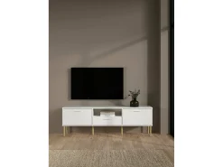 Outlet Dmora Móvel TV Dtisc, Aparador sala, Armário baixo para TV, Base de parede equipada, 177x40 h57 cm, Branco