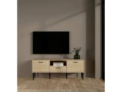 Dmora Móvel TV Dtoc, Aparador sala, Armário baixo para TV, Base de parede equipada, 147x40 h57 cm, Carvalho Castanho