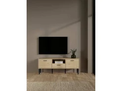 Dmora Móvel TV Dtoc, Aparador sala, Armário baixo para TV, Base de parede equipada, 147x40 h57 cm, Carvalho Castanho