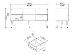 Móvel De Tv*Dmora Móvel TV Dtoedtl, Aparador de sala, Móvel baixo para TV, Base de parede equipada, 117x39 h61 cm, Branco