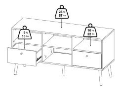 Móvel De Tv*Dmora Móvel TV Dtoedtl, Aparador de sala, Móvel baixo para TV, Base de parede equipada, 117x39 h61 cm, Branco