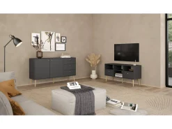 Móvel De Tv|Dmora Móvel TV Dtoedtl, Aparador de sala, Móvel baixo para TV, Base de parede equipada, 117x39 h61 cm, Cinza Cinzento