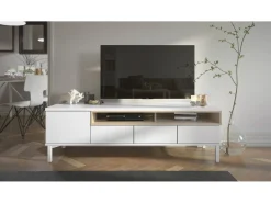 Hot Dmora Móvel TV Dtoffani, Aparador sala, Armário baixo para TV, Base de parede equipada, 156x48 h48 cm, e Carvalho Branco