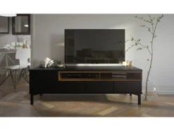 Móvel De Tv*Dmora Móvel TV Dtoffani, Aparador de sala, Armário baixo para TV, Base de parede equipada, 156x48 h48 cm, e Nogueira Preto