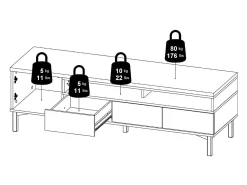 Móvel De Tv*Dmora Móvel TV Dtoffani, Aparador de sala, Armário baixo para TV, Base de parede equipada, 156x48 h48 cm, e Nogueira Preto