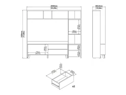 Móvel De Tv|Dmora Móvel TV Dtolja, Aparador sala, Armário baixo para TV, Base de parede equipada, 209x48 h183 cm, Carvalho e Branco Castanho