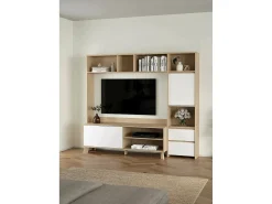 Móvel De Tv|Dmora Móvel TV Dtolja, Aparador sala, Armário baixo para TV, Base de parede equipada, 209x48 h183 cm, Carvalho e Branco Castanho