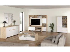 Móvel De Tv|Dmora Móvel TV Dtolja, Aparador sala, Armário baixo para TV, Base de parede equipada, 209x48 h183 cm, Carvalho e Branco Castanho