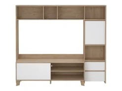 Móvel De Tv|Dmora Móvel TV Dtolja, Aparador sala, Armário baixo para TV, Base de parede equipada, 209x48 h183 cm, Carvalho e Branco Castanho