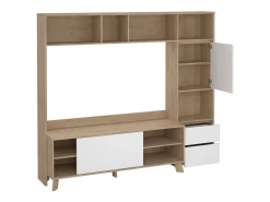Móvel De Tv|Dmora Móvel TV Dtolja, Aparador sala, Armário baixo para TV, Base de parede equipada, 209x48 h183 cm, Carvalho e Branco Castanho