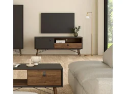 Dmora Móvel TV Dtomason, Aparador de sala, Armário baixo para TV, Base de parede equipada, 150x40 h60 cm, e Nogueira^ Móvel De Tv
