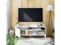 Móvel De Tv|Dmora Móvel TV Dzibett, Aparador de sala, Armário baixo para TV, Base de parede equipada, 135x40 h50 cm, Branco