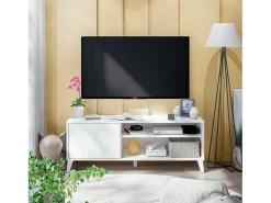 Móvel De Tv|Dmora Móvel TV Dzibett, Aparador de sala, Armário baixo para TV, Base de parede equipada, 135x40 h50 cm, Branco