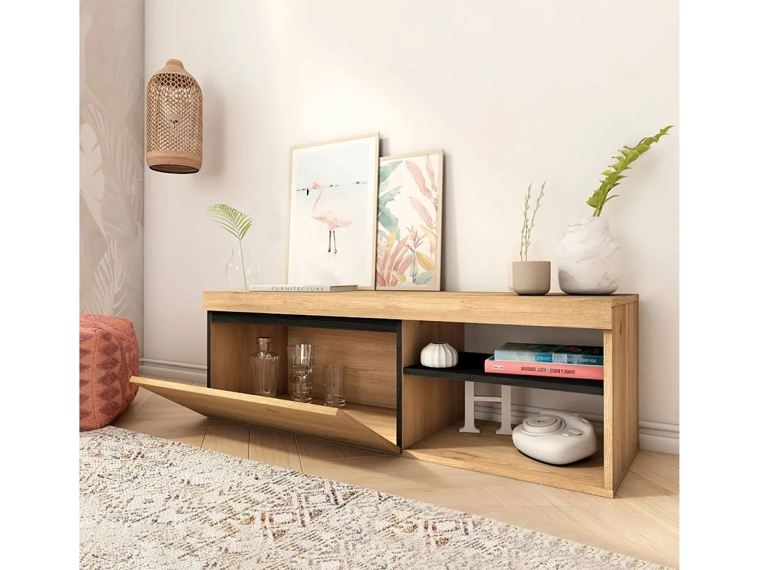 Móvel De Tv|duehome Móvel TV Ebos 120 Roble Nude - Ceniza Multicor