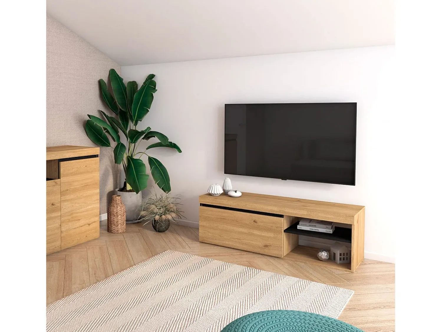 Móvel De Tv|duehome Móvel TV Ebos 120 Roble Nude - Ceniza Multicor