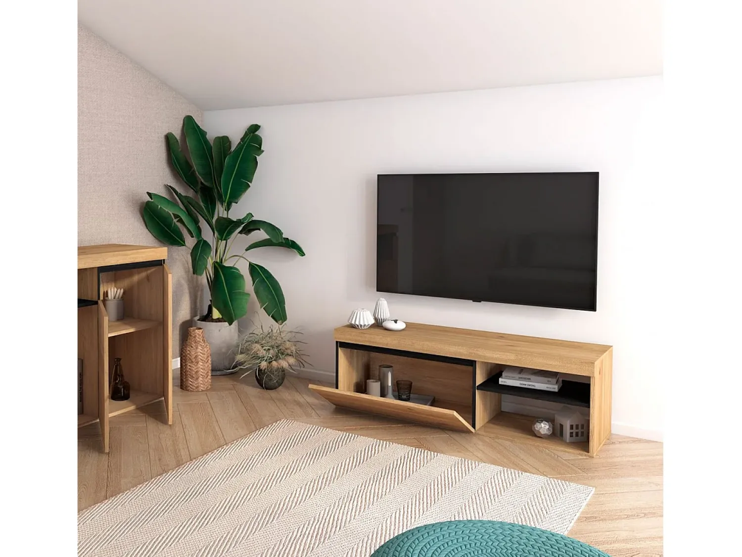 Móvel De Tv|duehome Móvel TV Ebos 120 Roble Nude - Ceniza Multicor