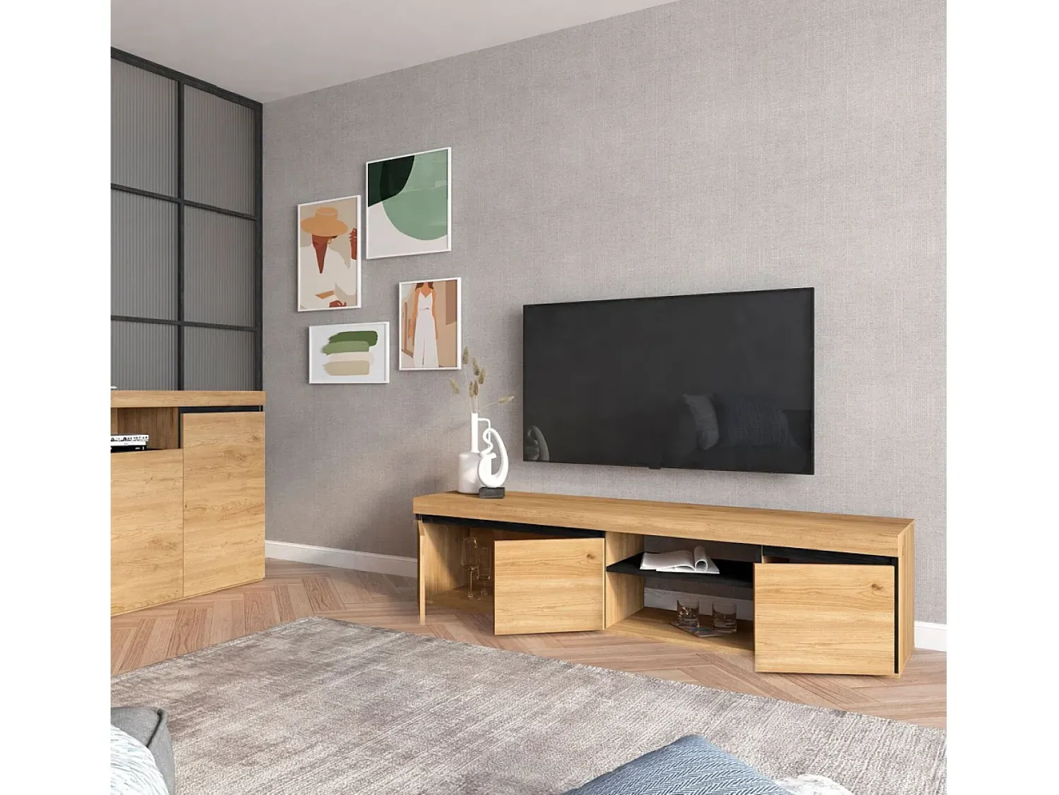Móvel De Tv|duehome Móvel TV Ebos 160 Roble Nude - Ceniza Multicor