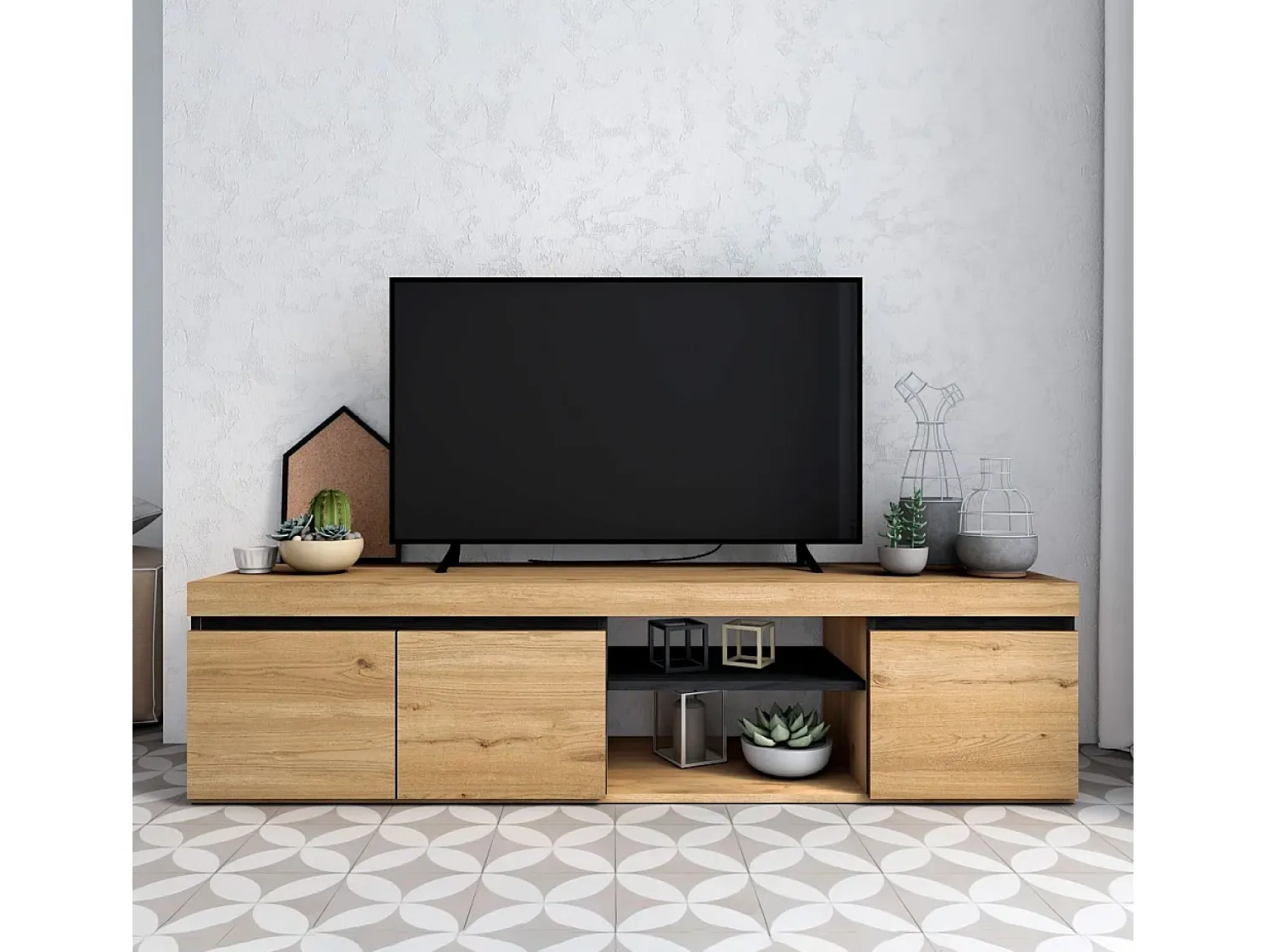 Móvel De Tv|duehome Móvel TV Ebos 160 Roble Nude - Ceniza Multicor