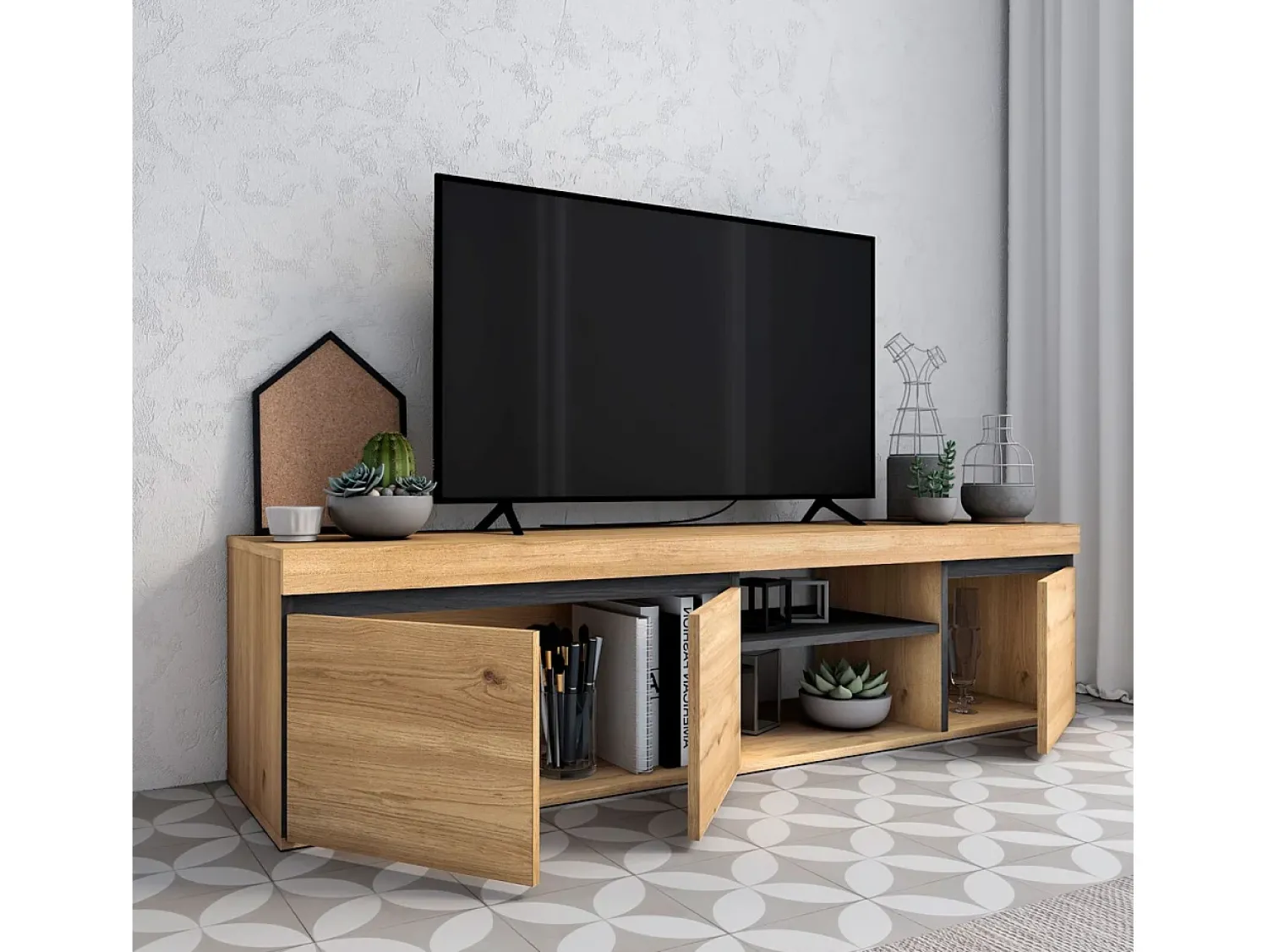Móvel De Tv|duehome Móvel TV Ebos 160 Roble Nude - Ceniza Multicor