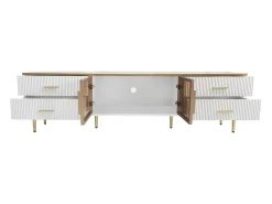 Móvel De Tv|ModernLuxe Móvel TV escandinavo 170cm com LED - 4 gavetas - folheado com padrão mármore - Branco
