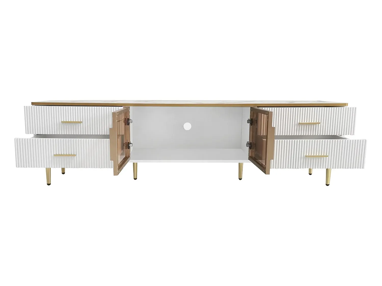Móvel De Tv|ModernLuxe Móvel TV escandinavo 170cm com LED - 4 gavetas - folheado com padrão mármore - Branco