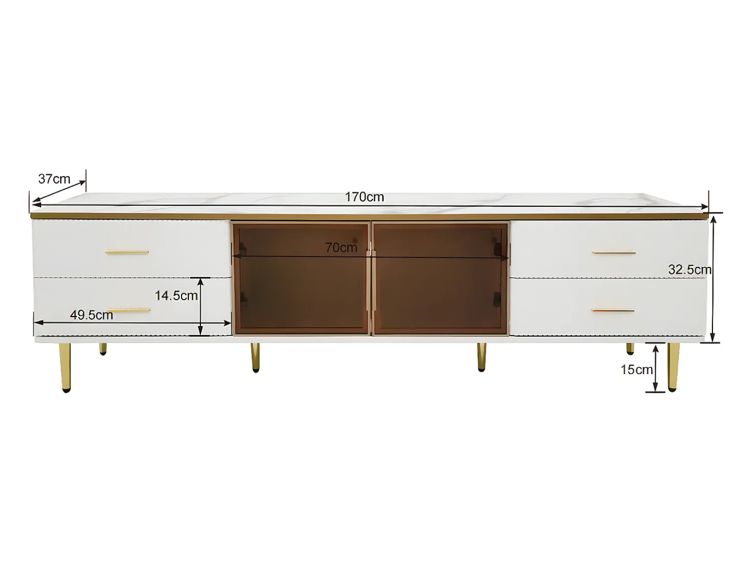 Móvel De Tv|ModernLuxe Móvel TV escandinavo 170cm com LED - 4 gavetas - folheado com padrão mármore - Branco