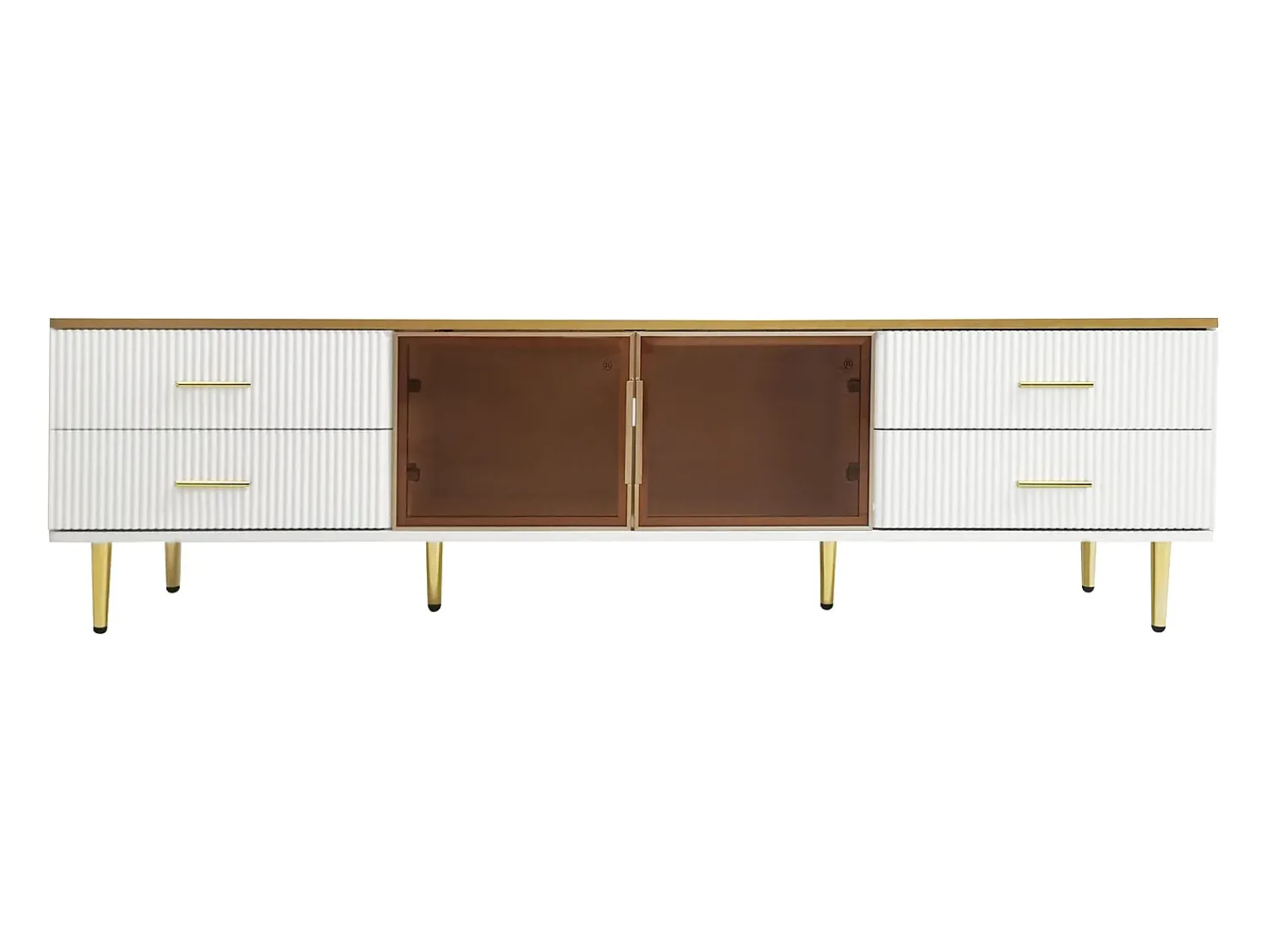 Móvel De Tv|ModernLuxe Móvel TV escandinavo 170cm com LED - 4 gavetas - folheado com padrão mármore - Branco