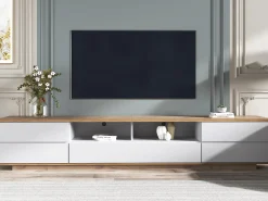 Móvel De Tv|ModernLuxe Móvel TV escandinavo contemporâneo 180 cm em madeira - 5 portas + 8 compartimentos - Natural e Branco Natural claro / Branco