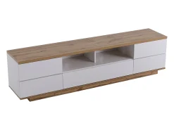 Móvel De Tv|ModernLuxe Móvel TV escandinavo contemporâneo 180 cm em madeira - 5 portas + 8 compartimentos - Natural e Branco Natural claro / Branco