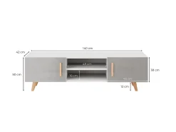 Móvel De Tv*Loungitude Móvel TV Escandinavo SORAYA 2 Portas 2 Nichos e Cinza, Madeira, 140x42x50 cm, Fabricação Europeia Branco