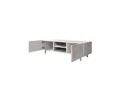 Móvel De Tv*Loungitude Móvel TV Escandinavo SORAYA 2 Portas 2 Nichos e Cinza, Madeira, 140x42x50 cm, Fabricação Europeia Branco