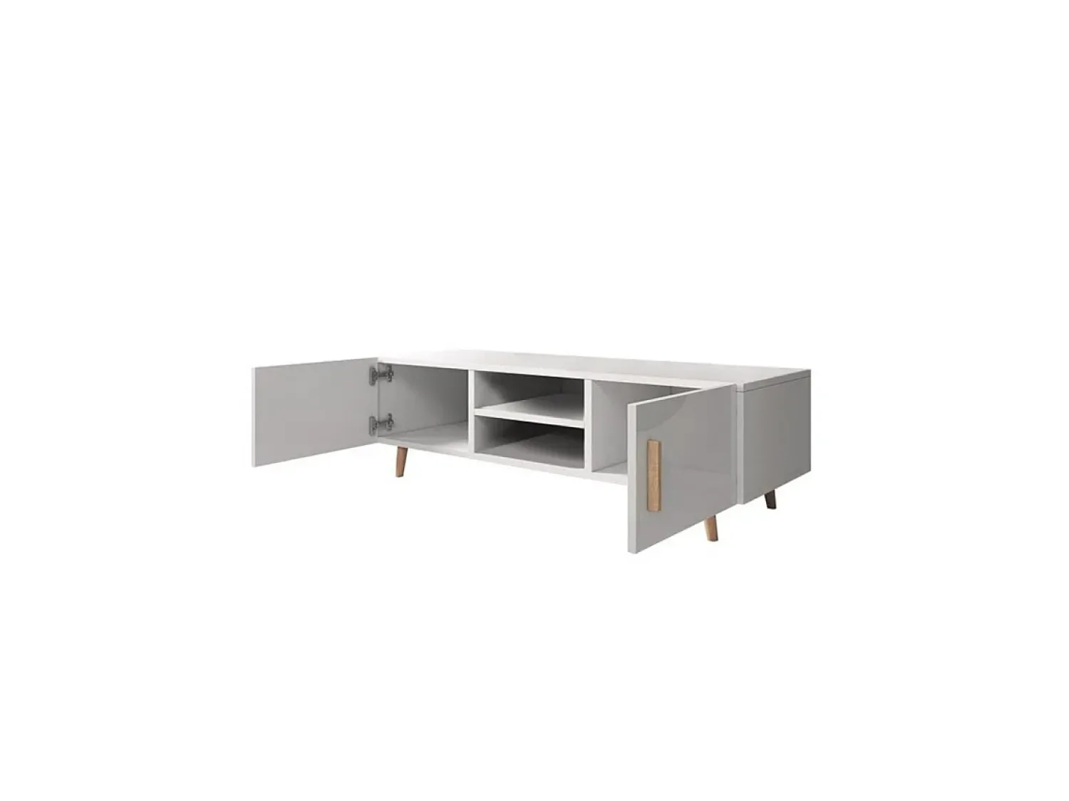 Móvel De Tv*Loungitude Móvel TV Escandinavo SORAYA 2 Portas 2 Nichos e Cinza, Madeira, 140x42x50 cm, Fabricação Europeia Branco