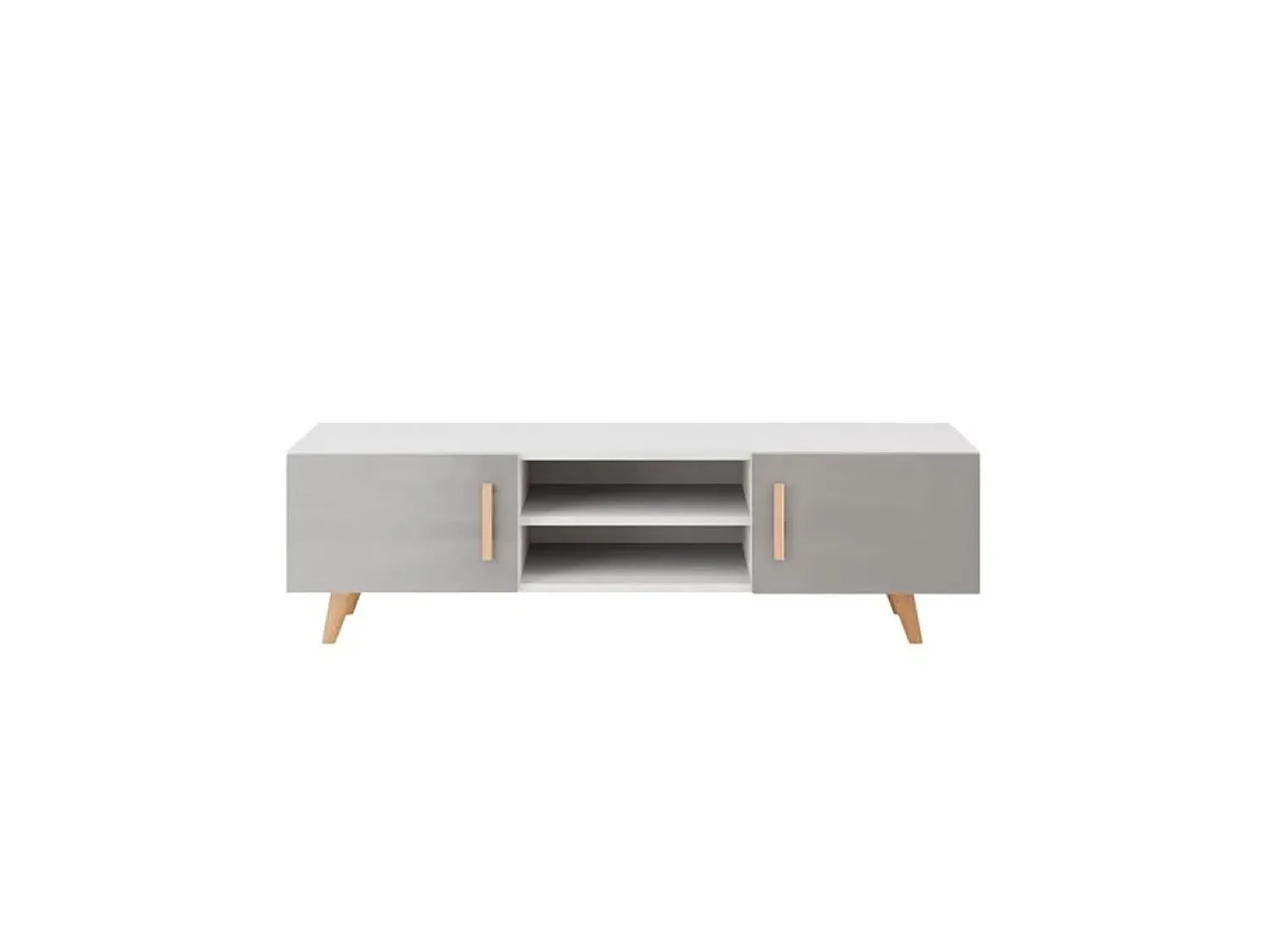 Móvel De Tv*Loungitude Móvel TV Escandinavo SORAYA 2 Portas 2 Nichos e Cinza, Madeira, 140x42x50 cm, Fabricação Europeia Branco
