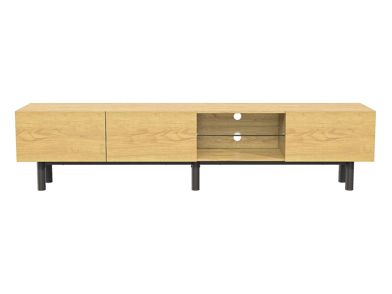 Móvel TV industrial com LED, 3 portas 2 prateleiras, 175x31x41cm, natural^ Móvel De Tv