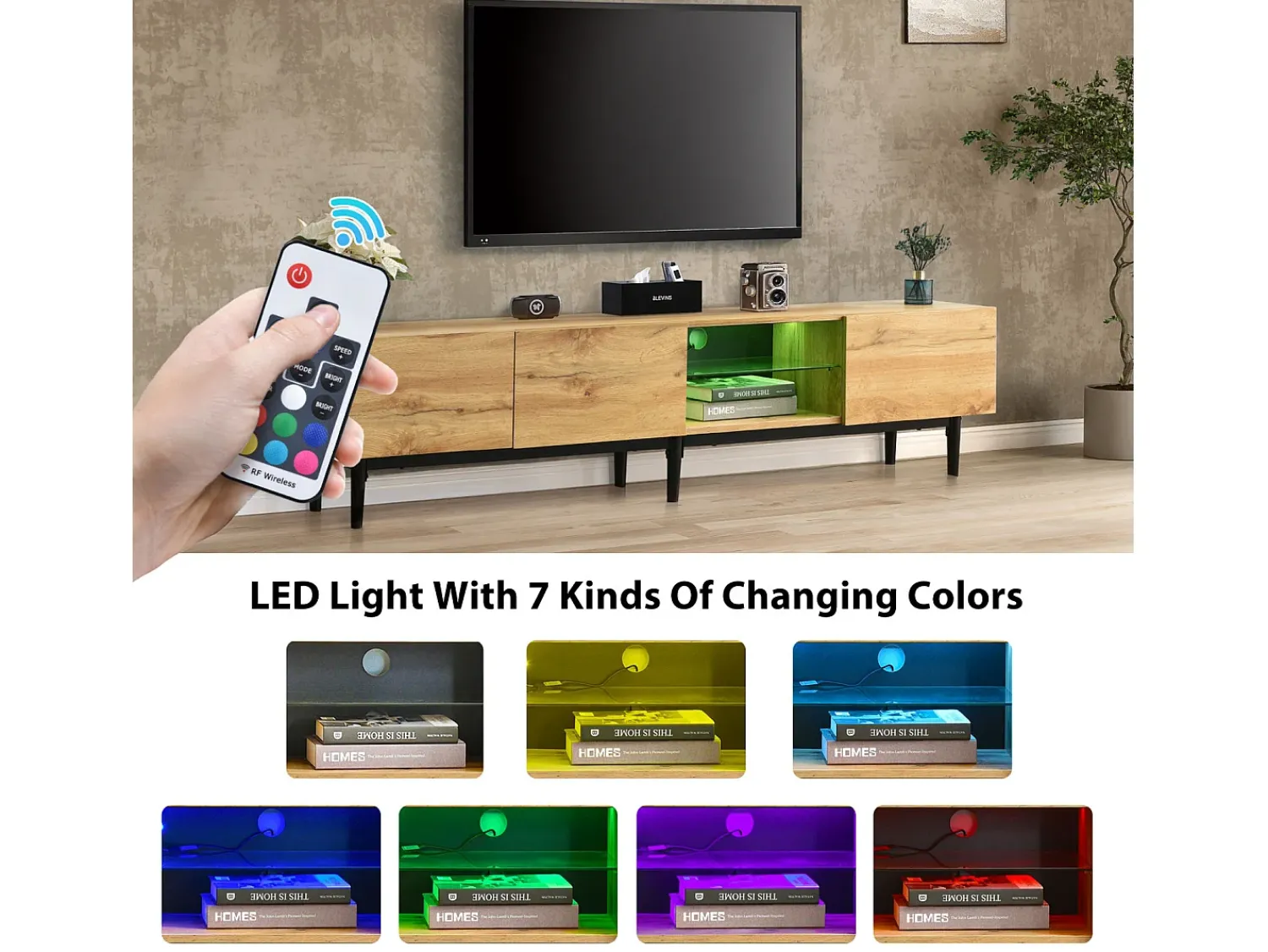 Móvel TV industrial com LED, 3 portas 2 prateleiras, 175x31x41cm, natural^ Móvel De Tv