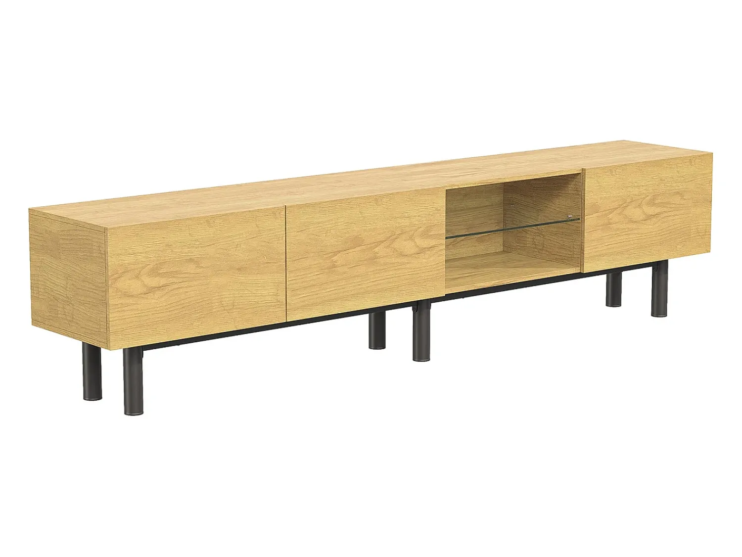 Móvel TV industrial com LED, 3 portas 2 prateleiras, 175x31x41cm, natural^ Móvel De Tv